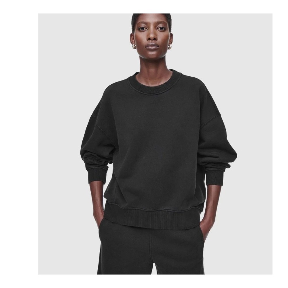 COS Cotton Classic Crewneck Sweatshirt Relaxed Drop Shoulder Black Medium